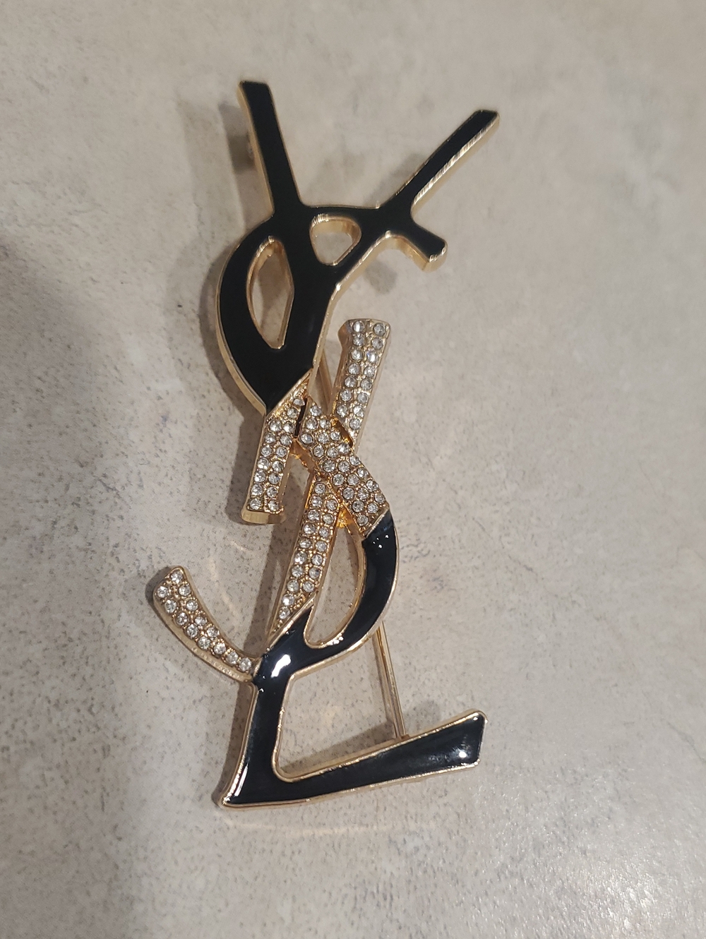 YSL Yves Saint Laurent Enameled Rhinestone Brooch Pin